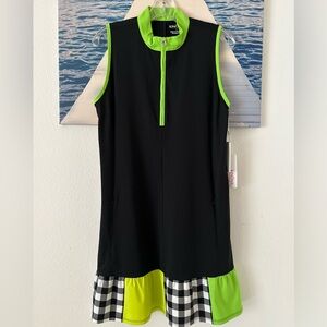 NWT Kinona Sleeveless Ladies S Golf Dress Show Stopper Black Check Neon Green